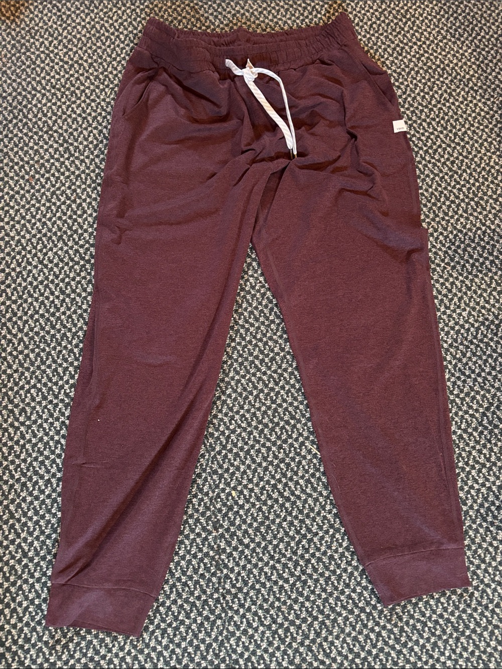 Vuori Maroon Track Joggers with White Drawstring